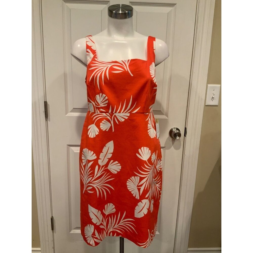 Boden Red & White Leaf Patterned Shift Dress, NWT… - image 1